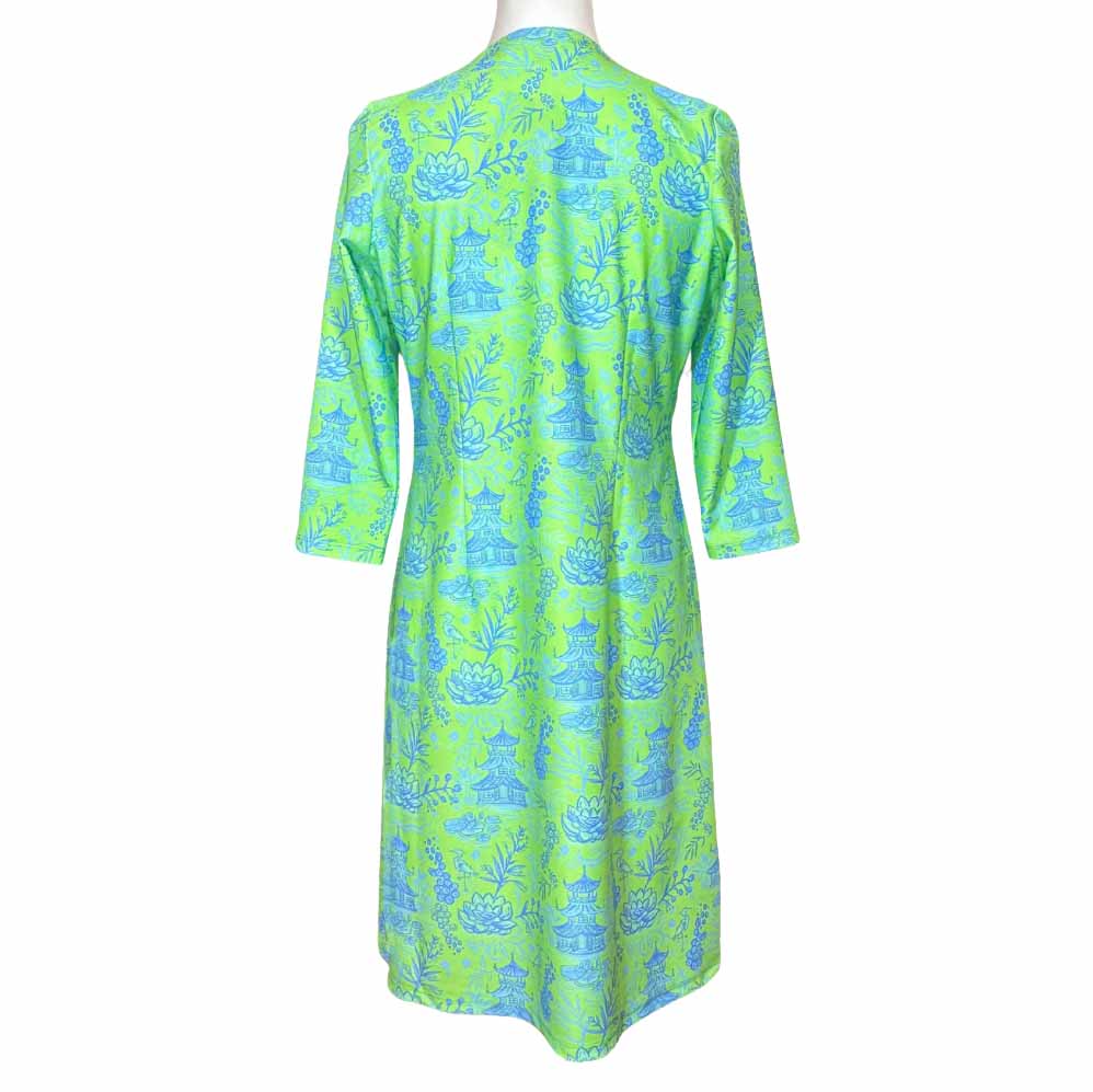 Katherine Way | Brisbane V-Neck Dress in On The Road To Mandalay Green