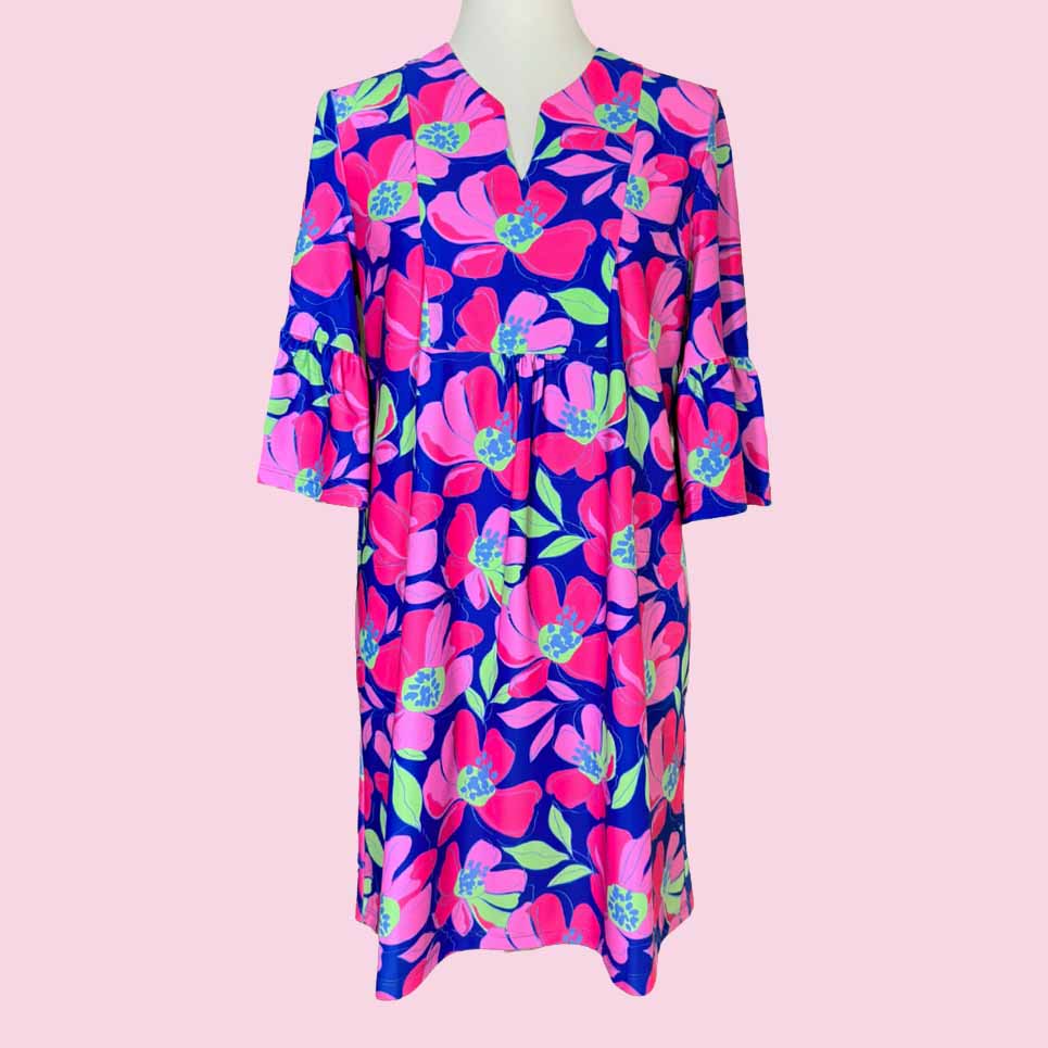 Katherine Way | Greenwich Tunic Dress in Sugar Magnolia Cobalt