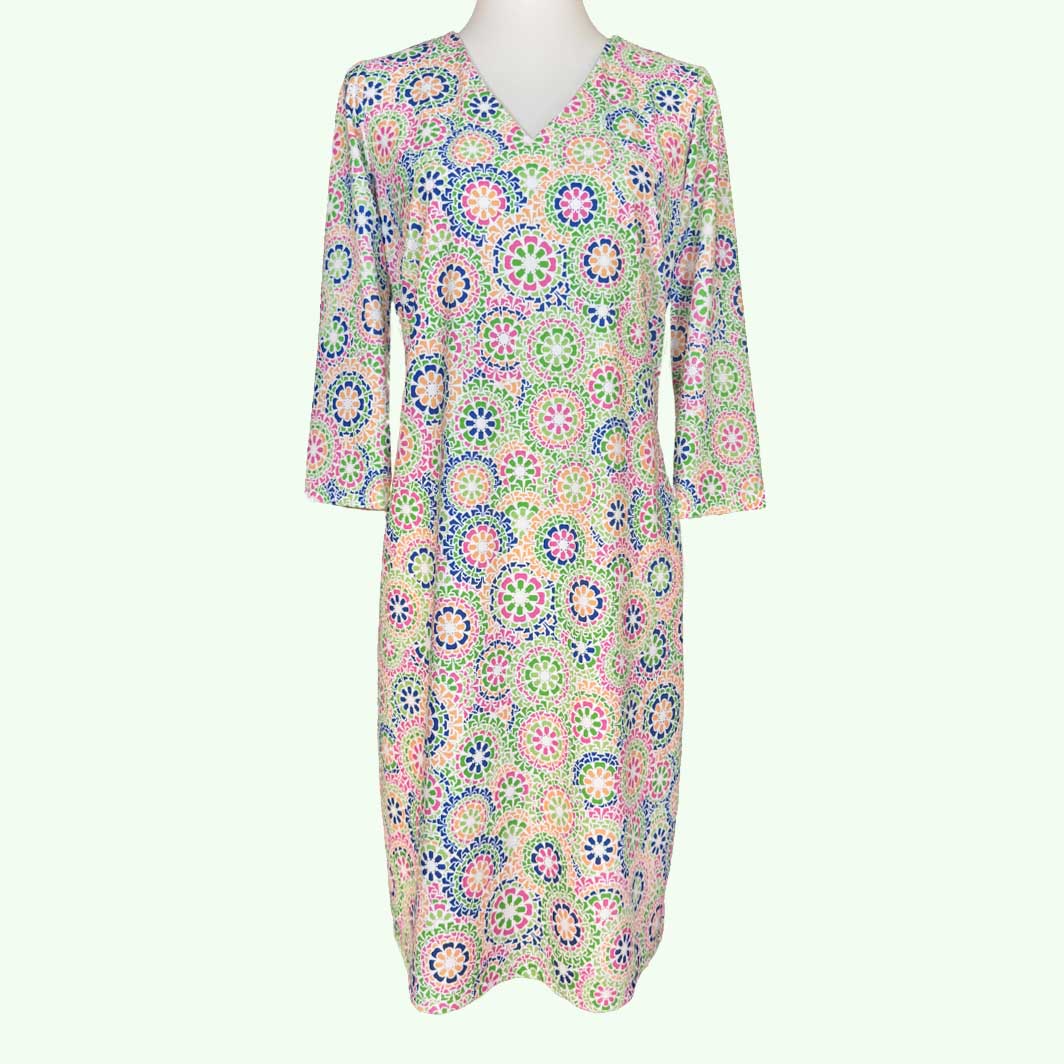 Katherine Way | Brisbane V-Neck Dress in Sussudio Green/Multi