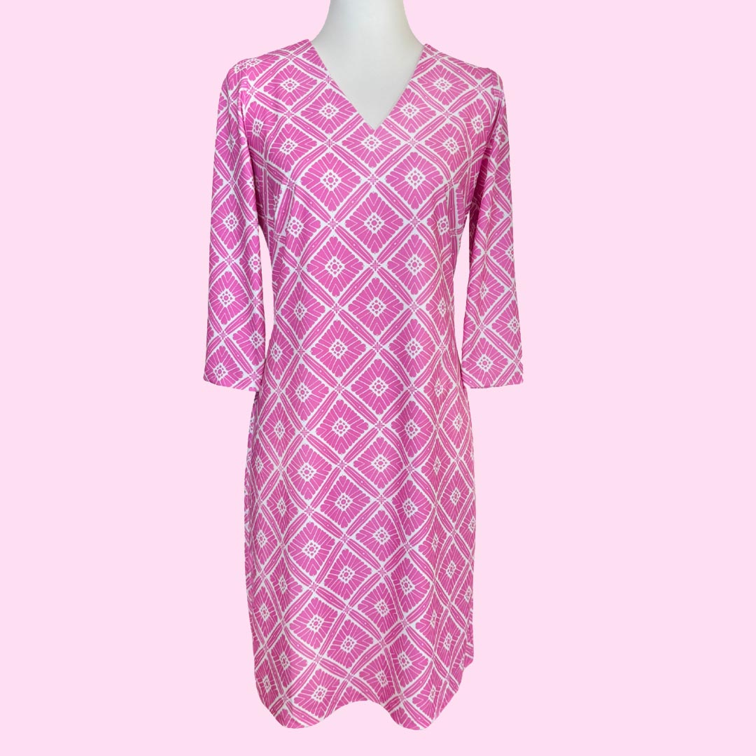 Katherine Way | Brisbane V-Neck Dress in Tiki Bar Is Open Pink