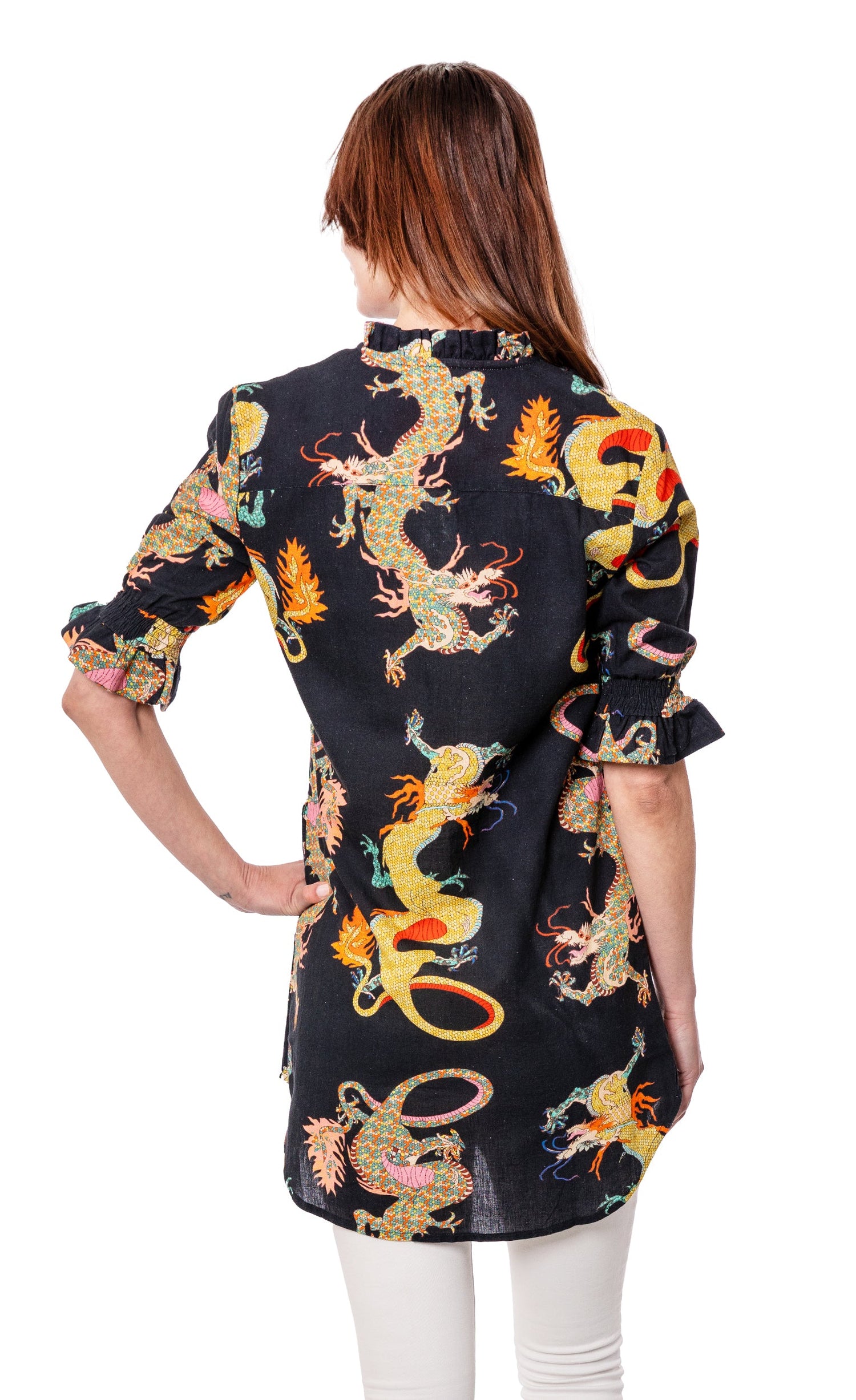 Big Shirt Tunic with Ruffle Black Dragon