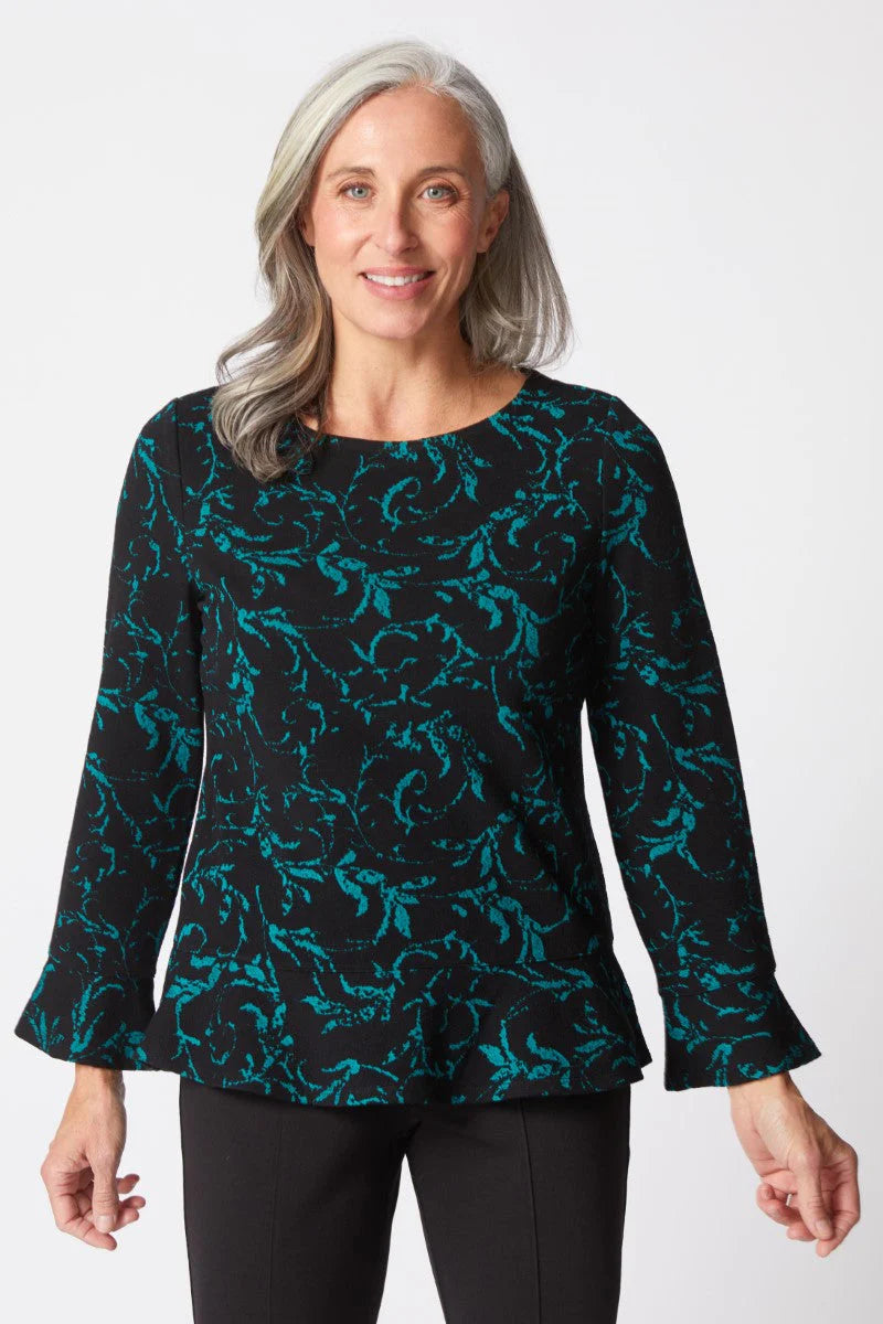 Jacquard Scroll Peplum Pullover