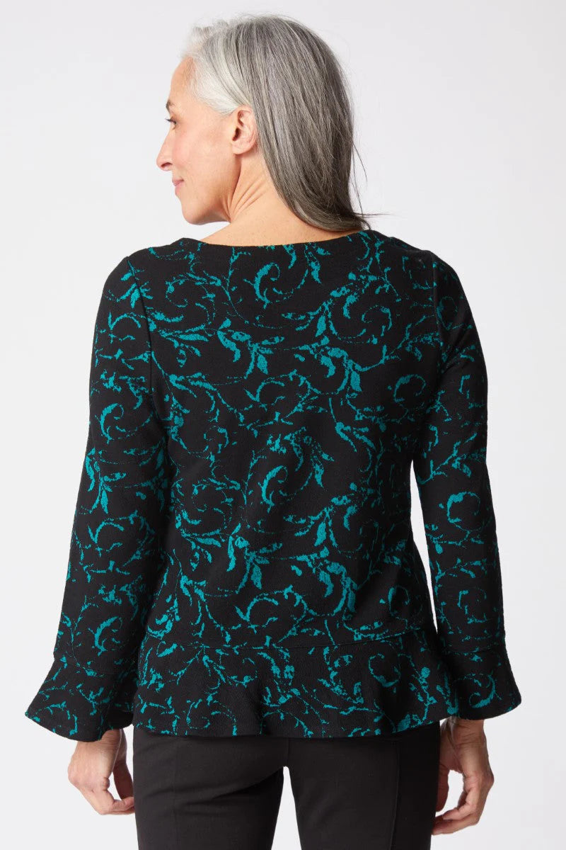 Jacquard Scroll Peplum Pullover
