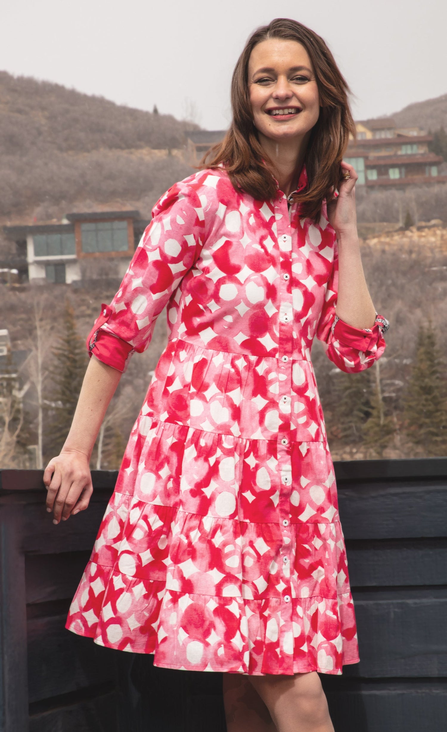 Delray Dress Pink Watercolor Print