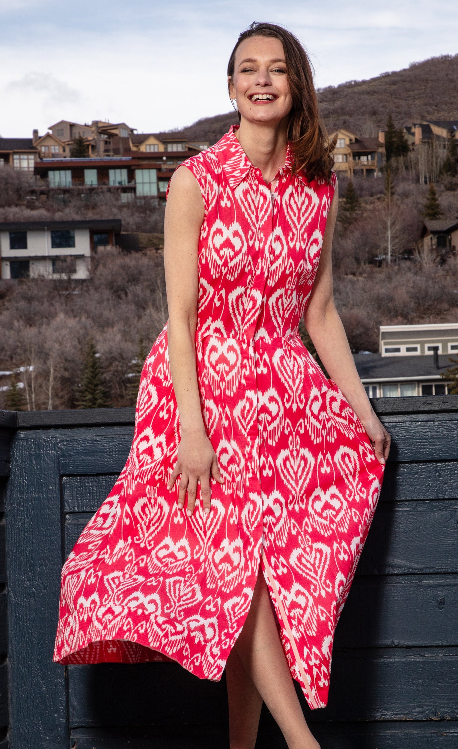 Sea Island Dress Pink White Ikat