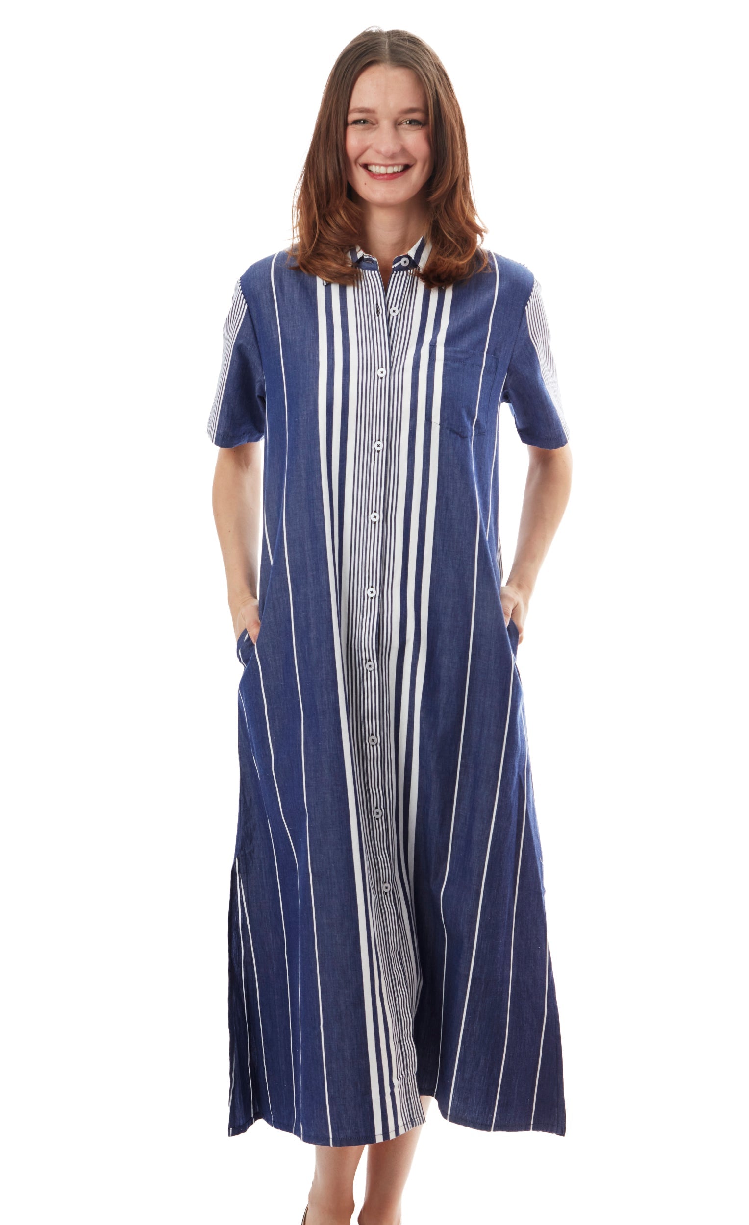 Breakers Dress Long Navy White Stripes