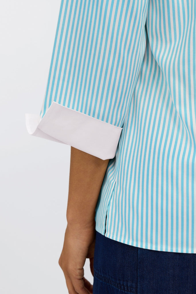 Tammy No Iron Pinpoint Striped 3/4 Sleeve Popover Shirt - Capri