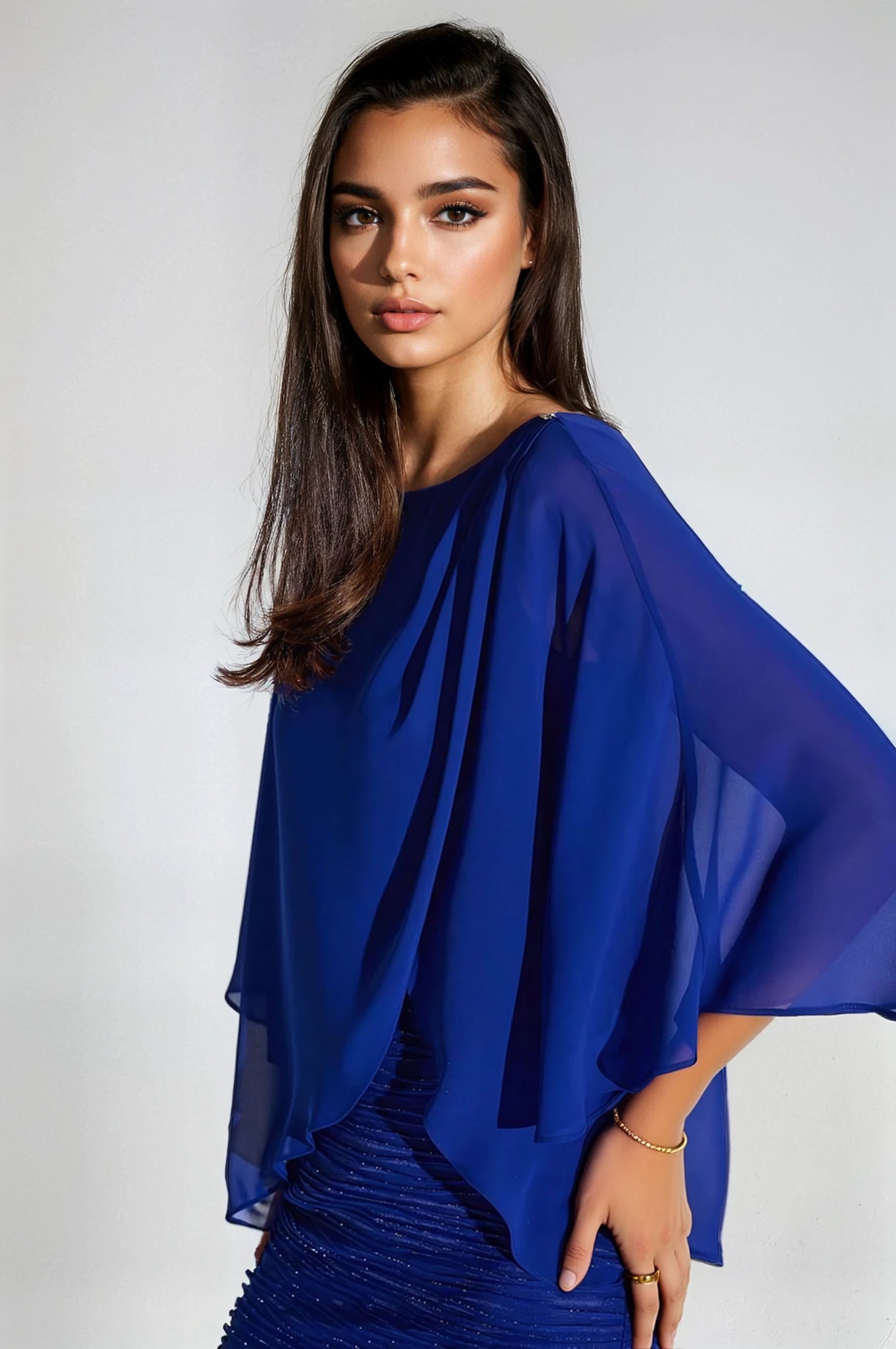 Joseph Ribkoff | Sheath Dress with Chiffon Overlay - Royal