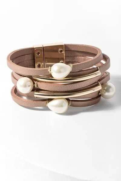 Saachi | Achai Pearl Double Wrap Leather Bracelet