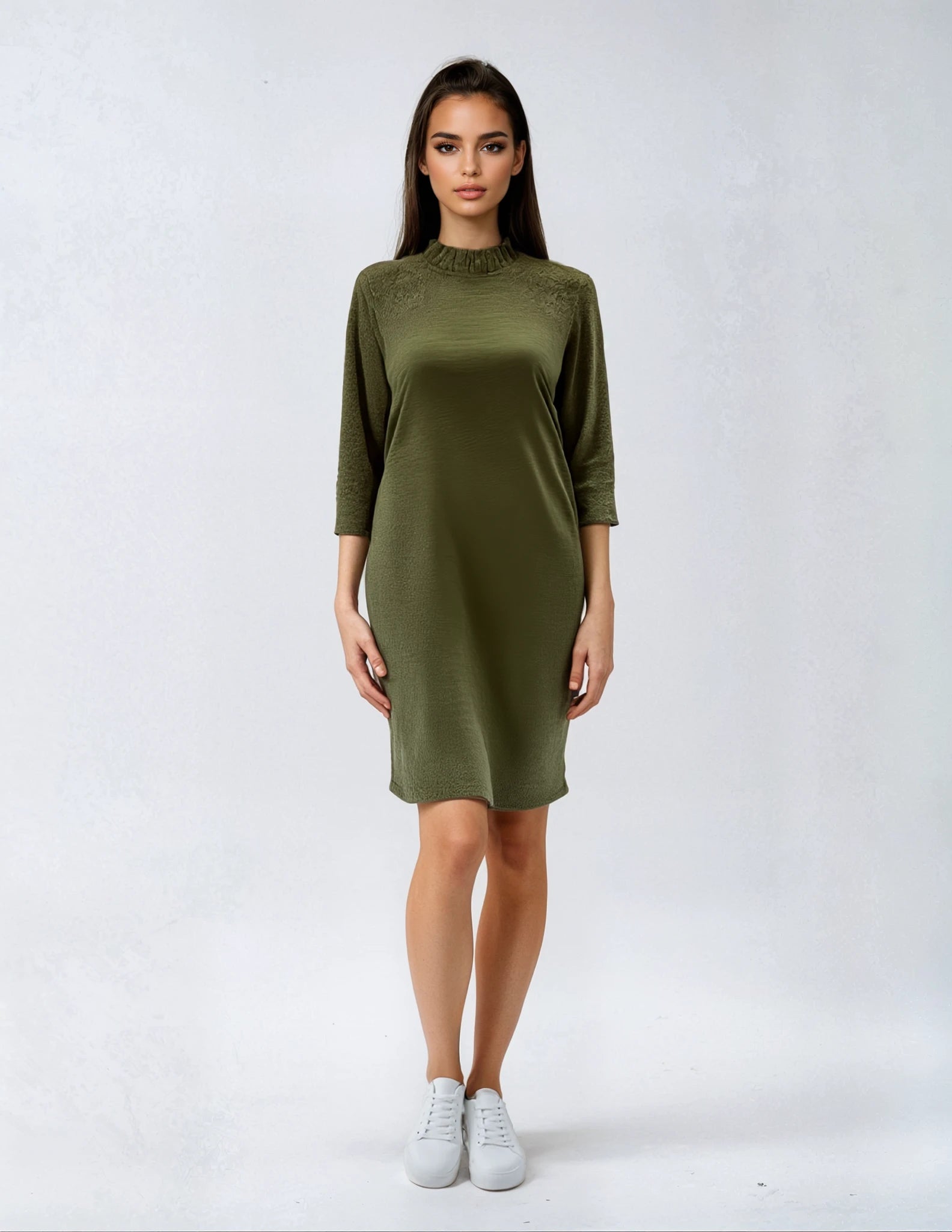 Ruffle Neck Sweater Dress