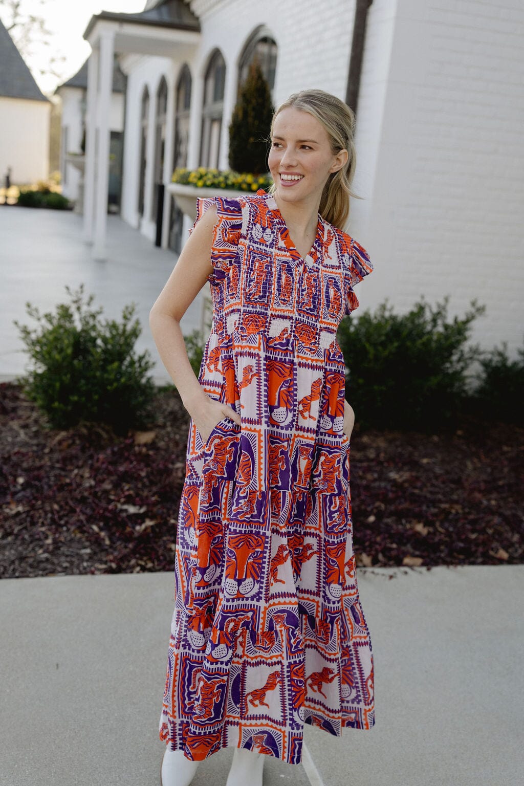 Briton Court | Tiger Game Day Maxi Dress | Orange & Purple