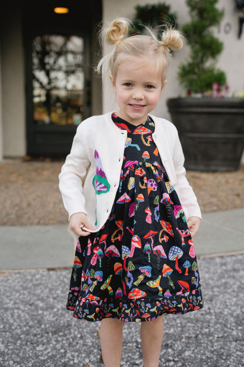Briton Court | Girls Evelyn Cardigan- Groovy Mushrooms