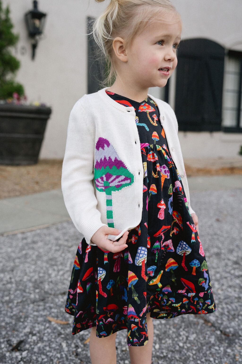 Briton Court | Girls Evelyn Cardigan- Groovy Mushrooms