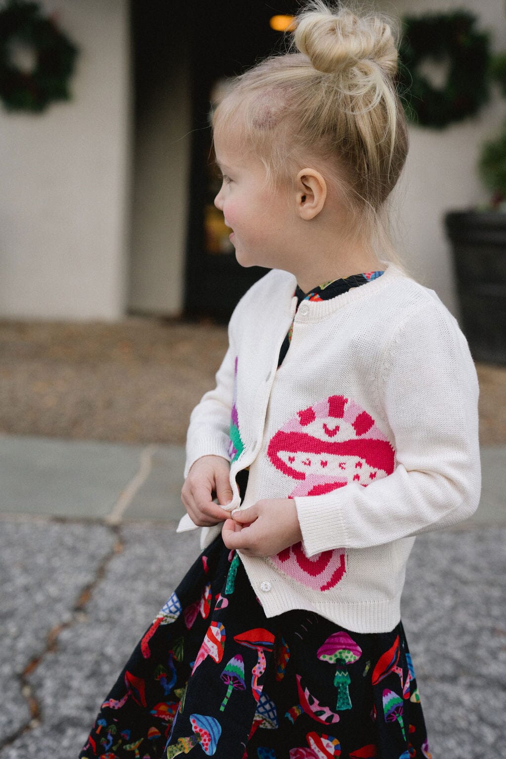 Briton Court | Girls Evelyn Cardigan- Groovy Mushrooms