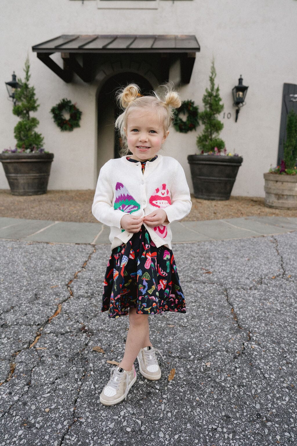 Briton Court | Girls Evelyn Cardigan- Groovy Mushrooms