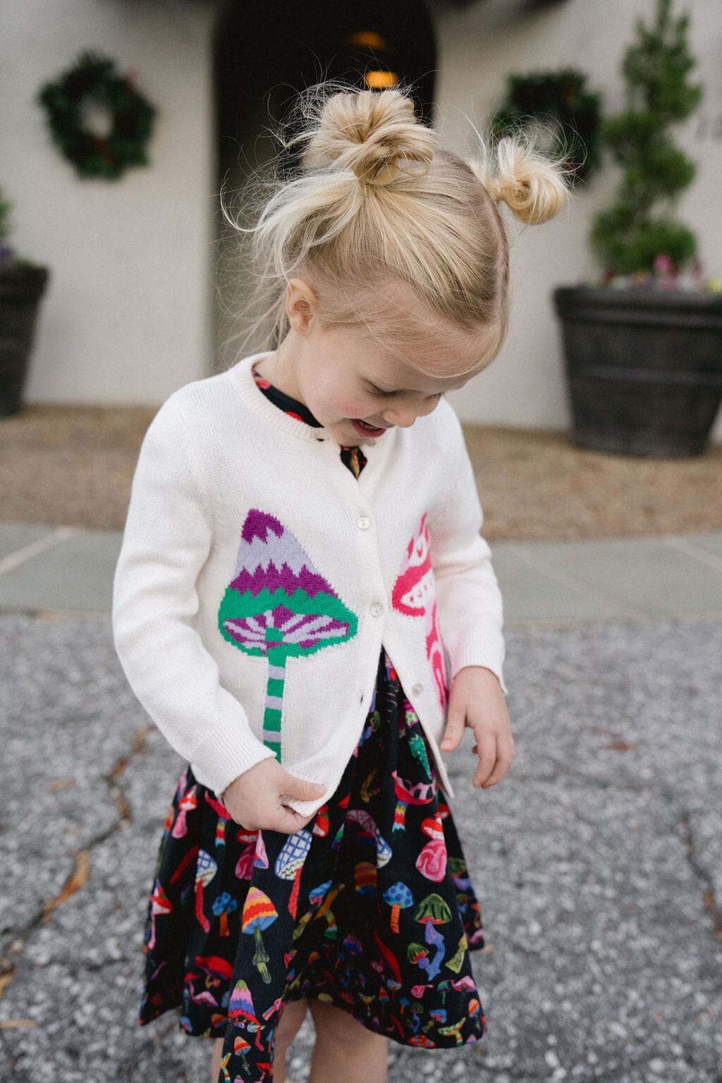 Briton Court | Girls Evelyn Cardigan- Groovy Mushrooms