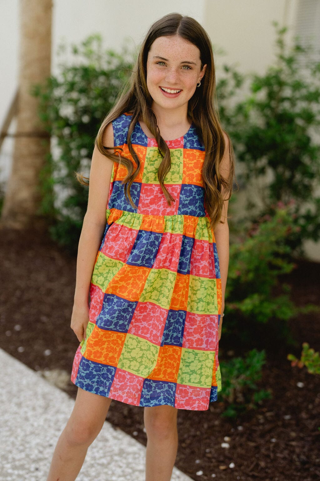 Briton Court | Girls Collins Sequin Pocket Dress- Gingham Floral