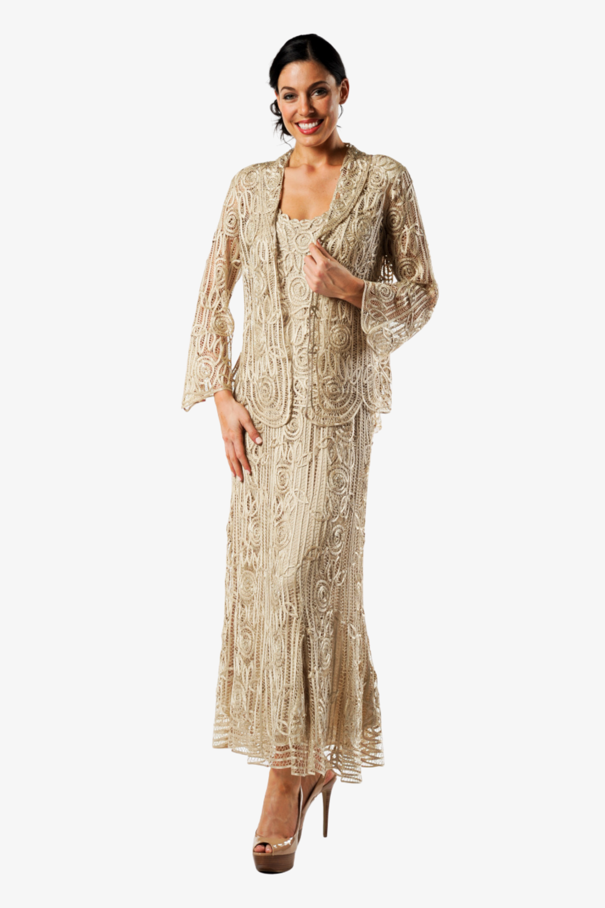 Silk Hand Crochet Embroidered Jacket Top and Skirt Set