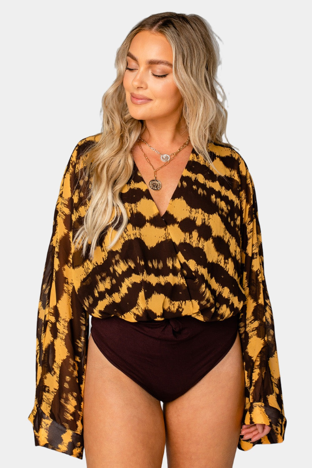 Buddy Love | Ariana Kimono Sleeve Bodysuit - Radioactive
