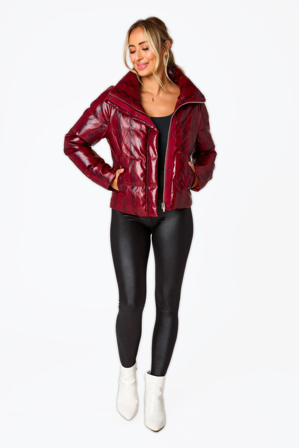 Buddy Love | Addison Puffer Jacket - Red Snake