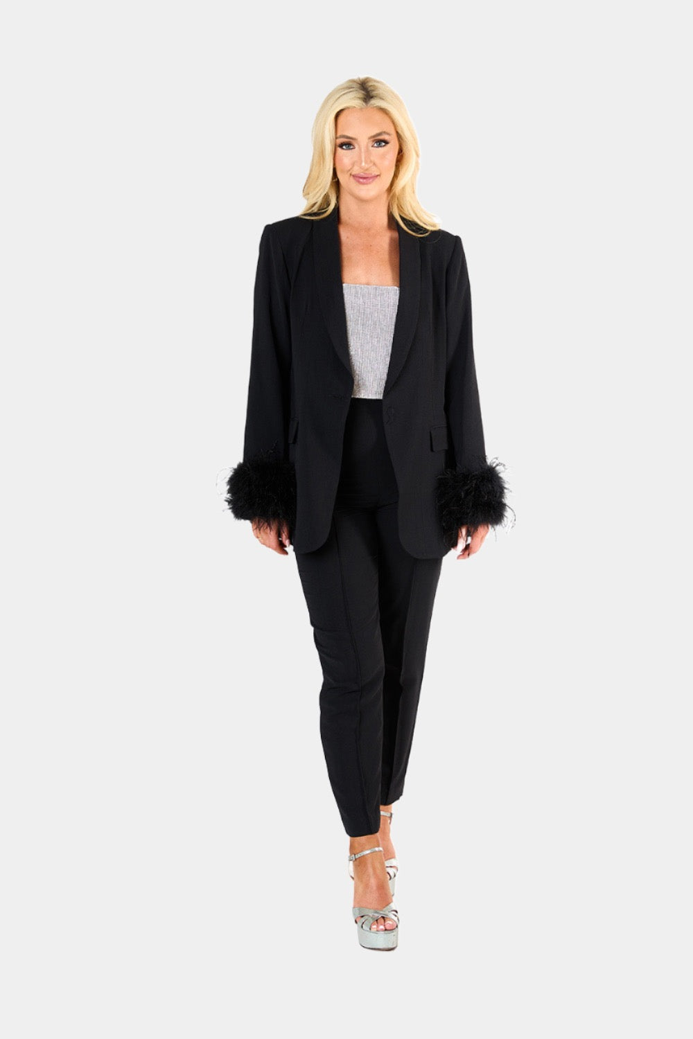 Buddy Love | Elle Feather Trim Blazer - Obsidian