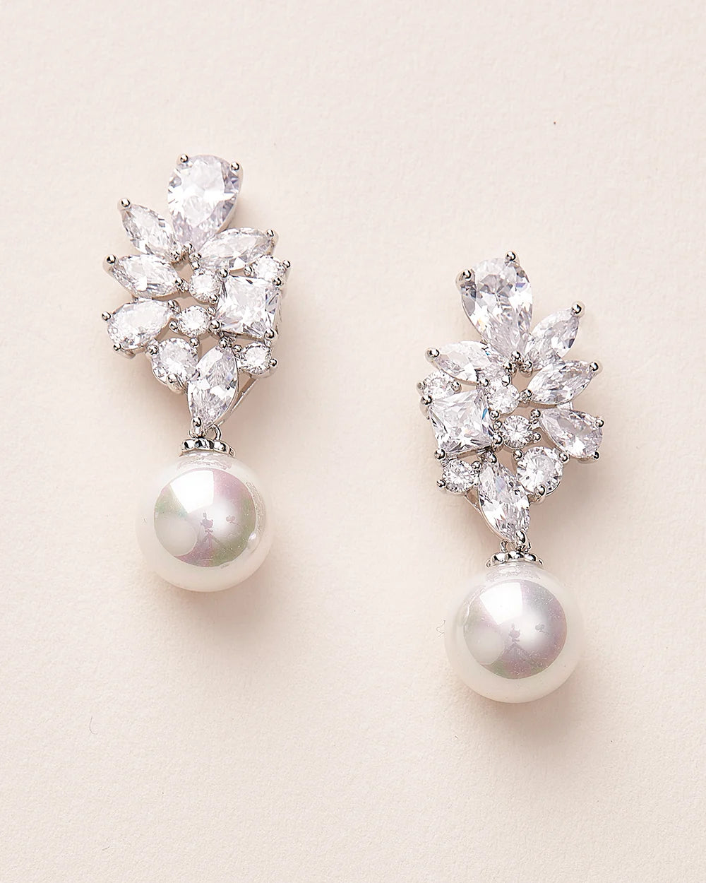 Cubic Zirconia Cluster Pearl Drop Clip-on Earrings