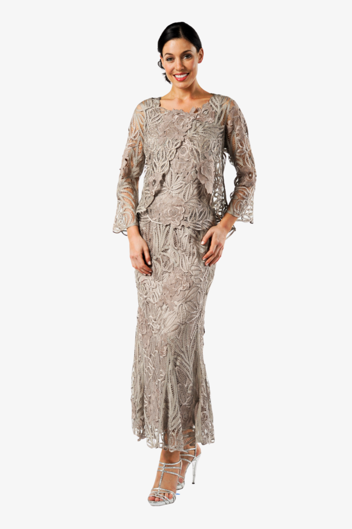Soulmates | Rose Embroidered Lace Evening Mother Of Bride Jacket Top and Skirt Set