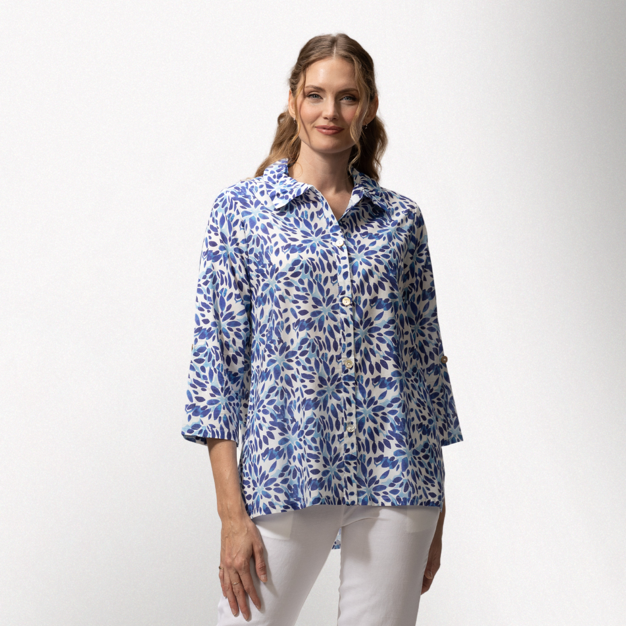 Toofan | Wire Collar Button Down Shirt - Blue Floral