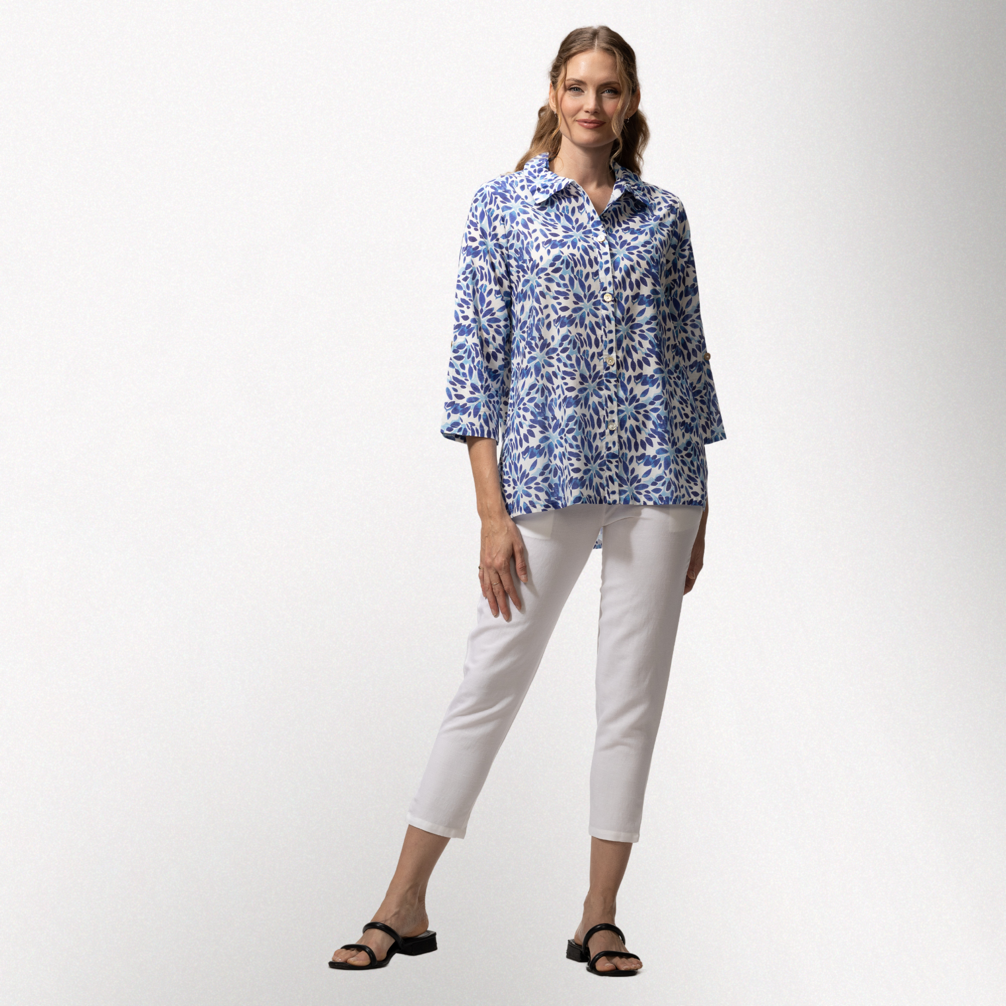 Toofan | Wire Collar Button Down Shirt - Blue Floral