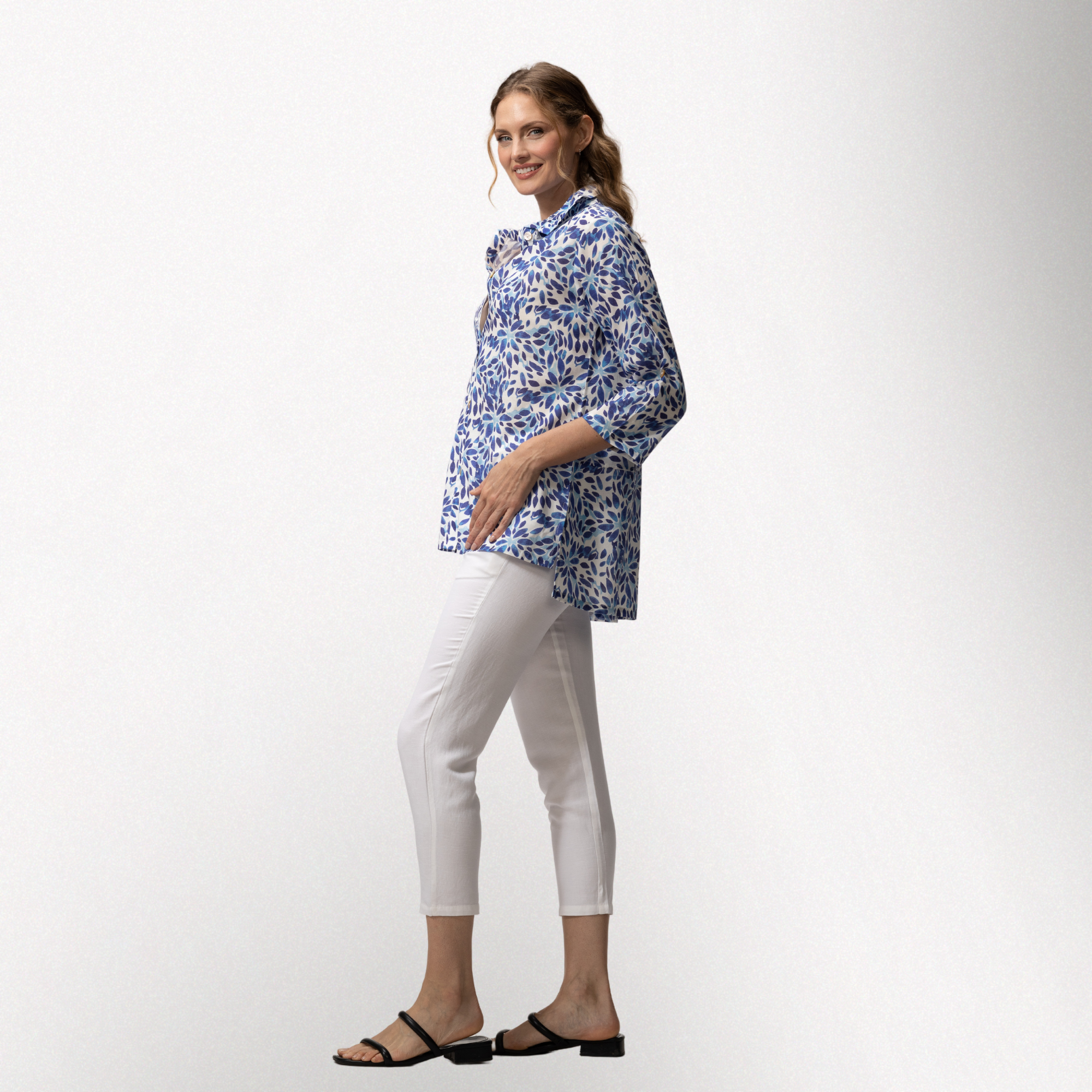 Toofan | Wire Collar Button Down Shirt - Blue Floral