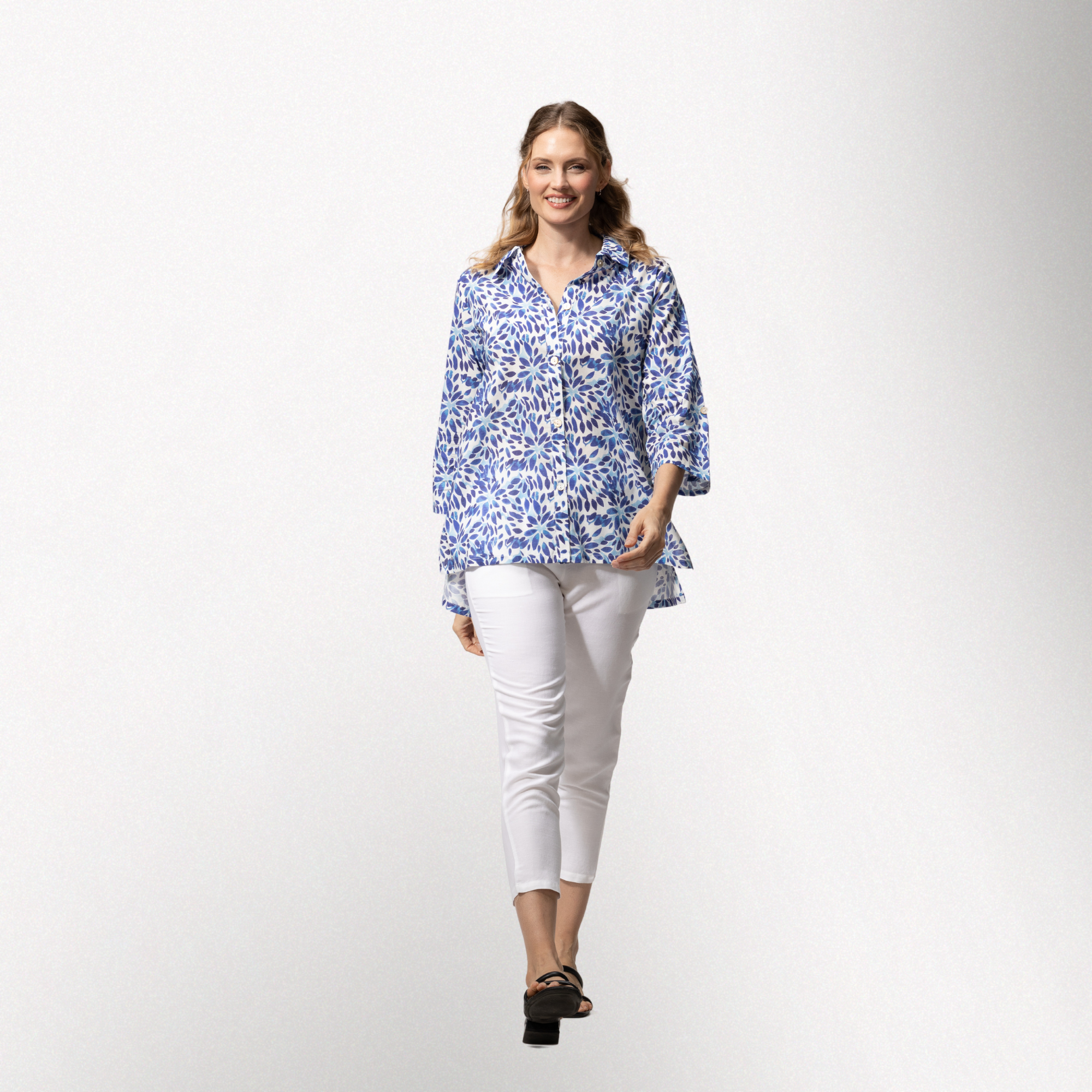 Toofan | Wire Collar Button Down Shirt - Blue Floral