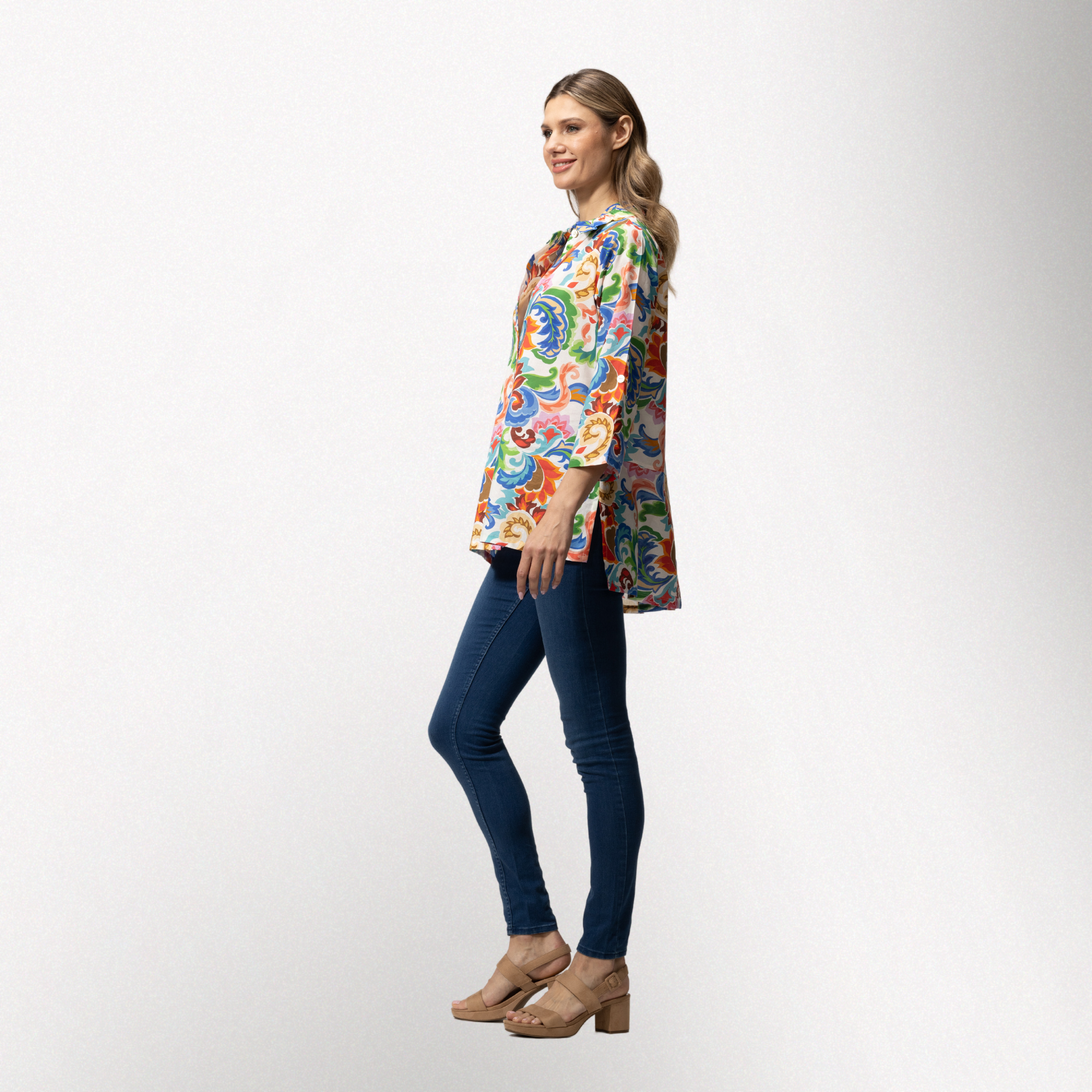 Toofan | Moroccan Tile Print Wire Collar Button Down Cotton Shirt