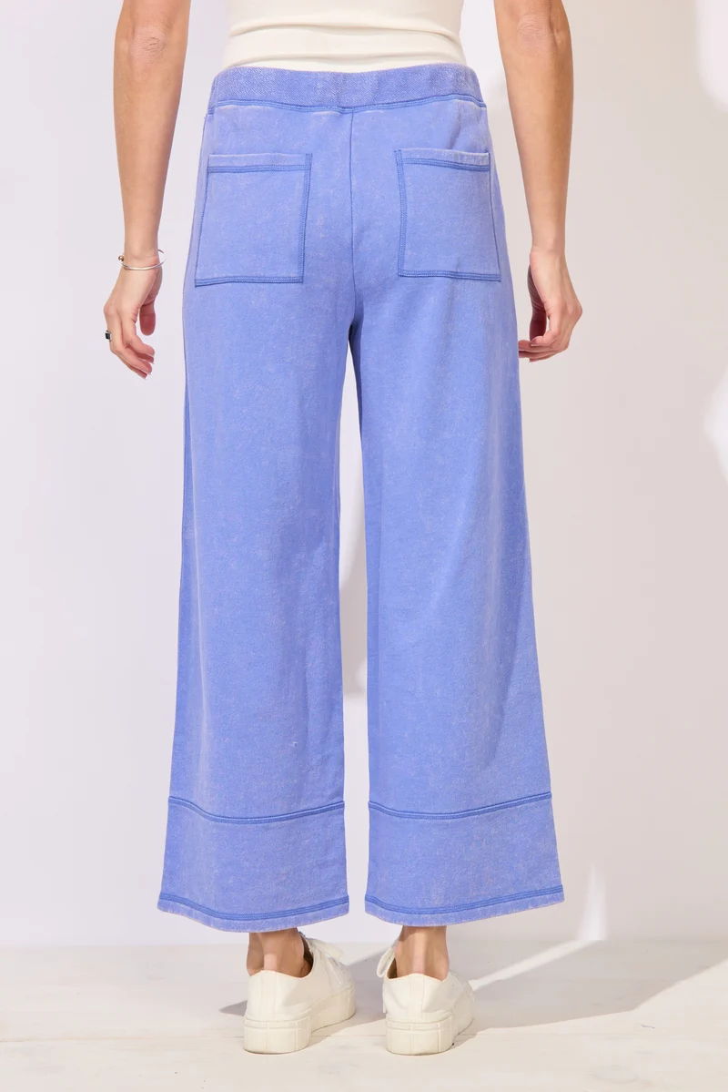 Women’s ESCAPE BY HABITAT COLOR WASHED TERRY CROPPED WIDE LEG - 68097 Color Baja Blue wide-leg cropped pants in a light periwinkle blue color