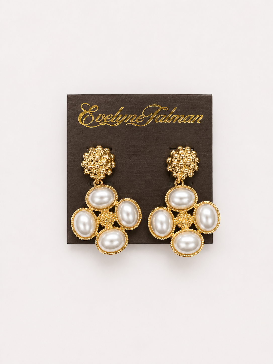 Empress Cluster Drop Earrings pair of gold and pearl statement earrings