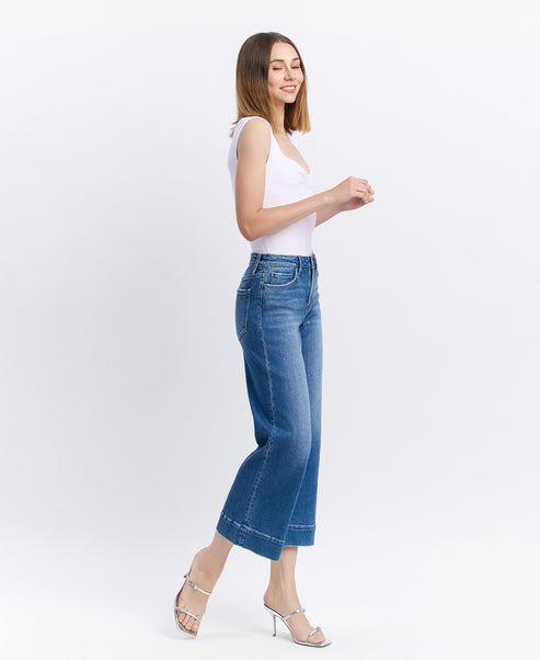 Flying Monkey | Let It Rain - High Rise Crop Trouser Wide Leg Jeans