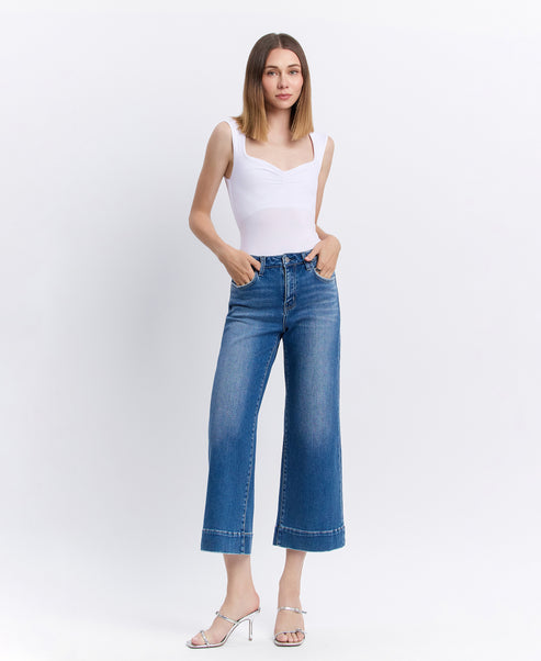 Flying Monkey | Let It Rain - High Rise Crop Trouser Wide Leg Jeans