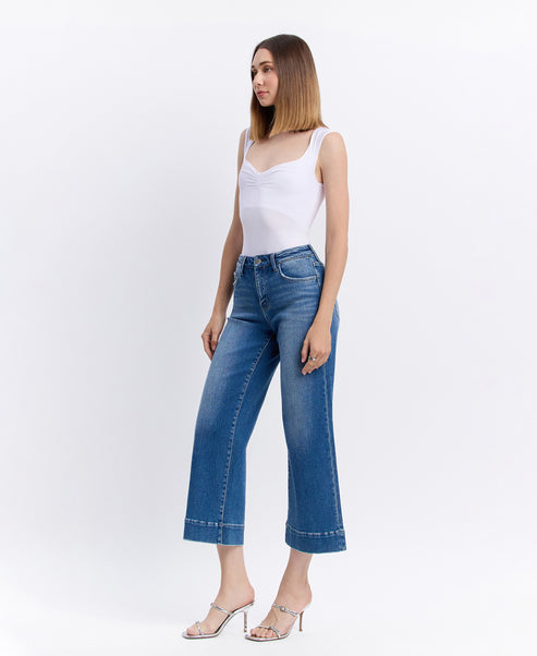 Flying Monkey | Let It Rain - High Rise Crop Trouser Wide Leg Jeans