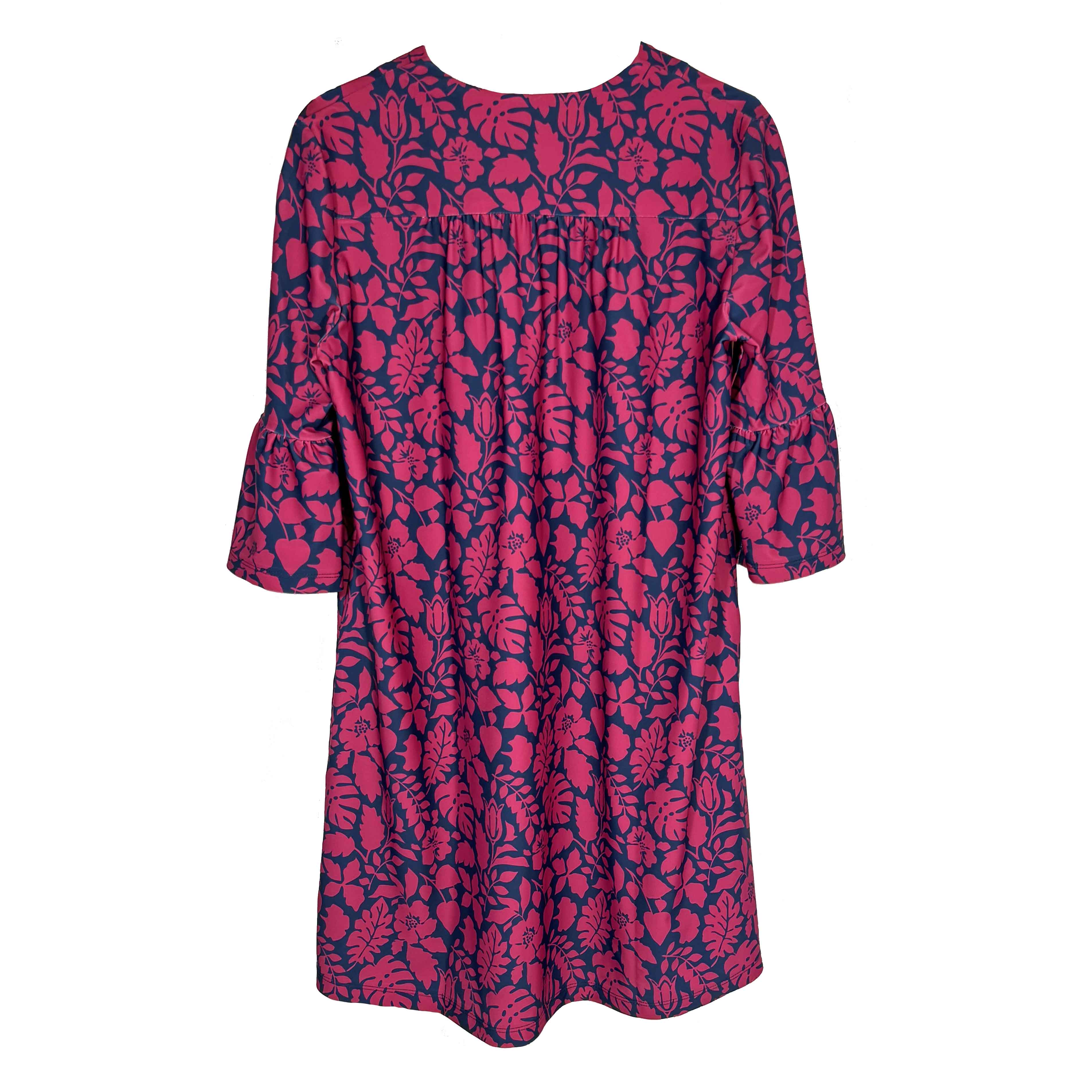 Katherine Way | Greenwich Tunic Dress in Tossed Leaves Navy and Cranberry