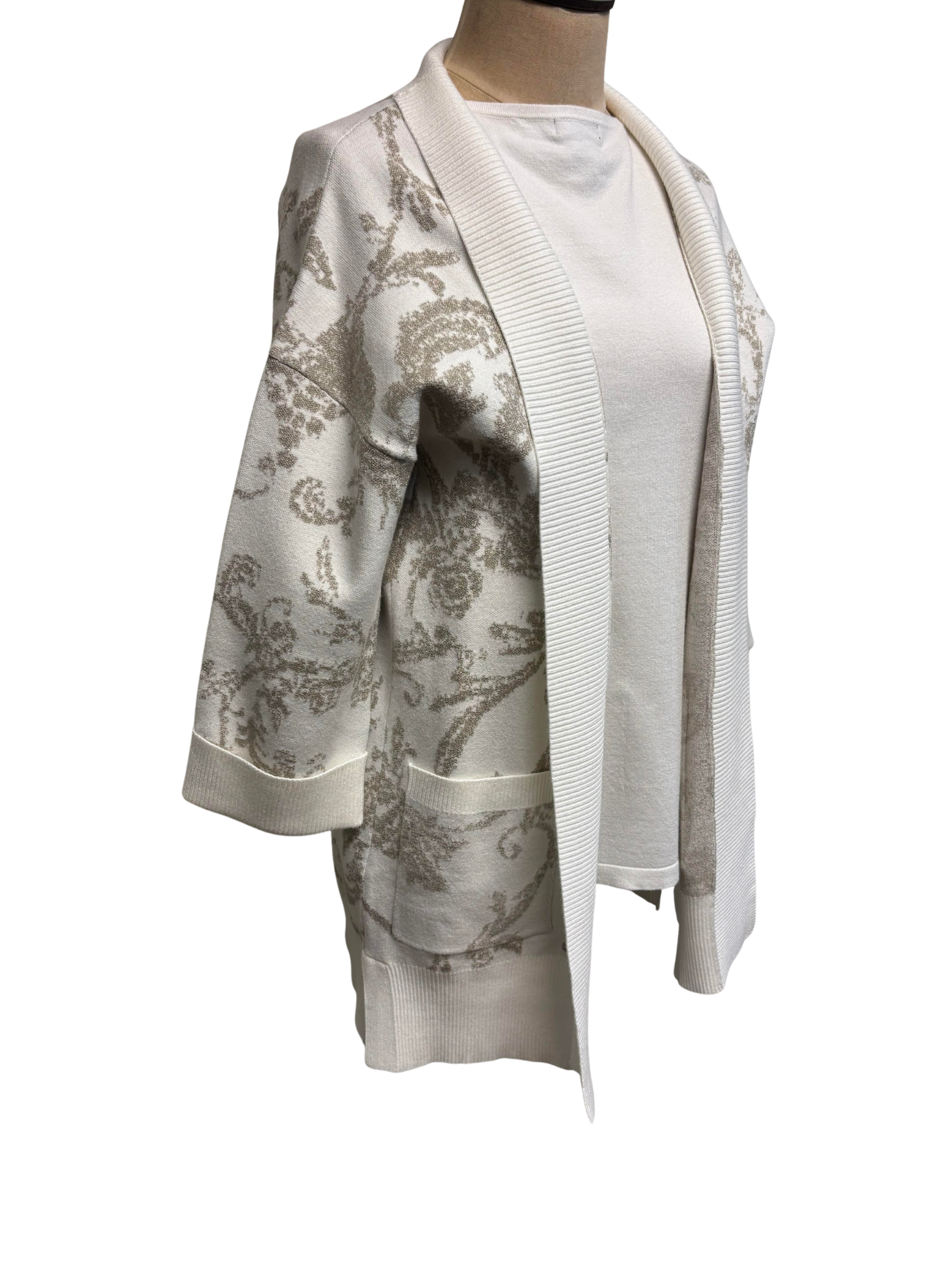 The H Edition | 3/4 Sleeve Cardigan with Gold Pasiley Details