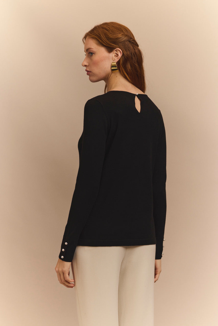 Black Long Sleeve with Pearl Buttons on the Cuffs