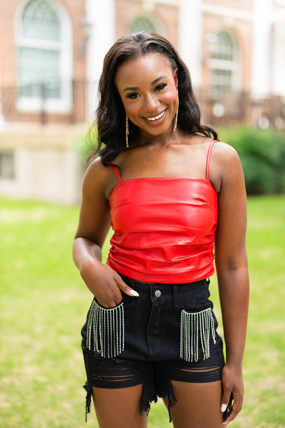 Buddy Love | Elvis Crystal Fringe Denim Shorts - Black