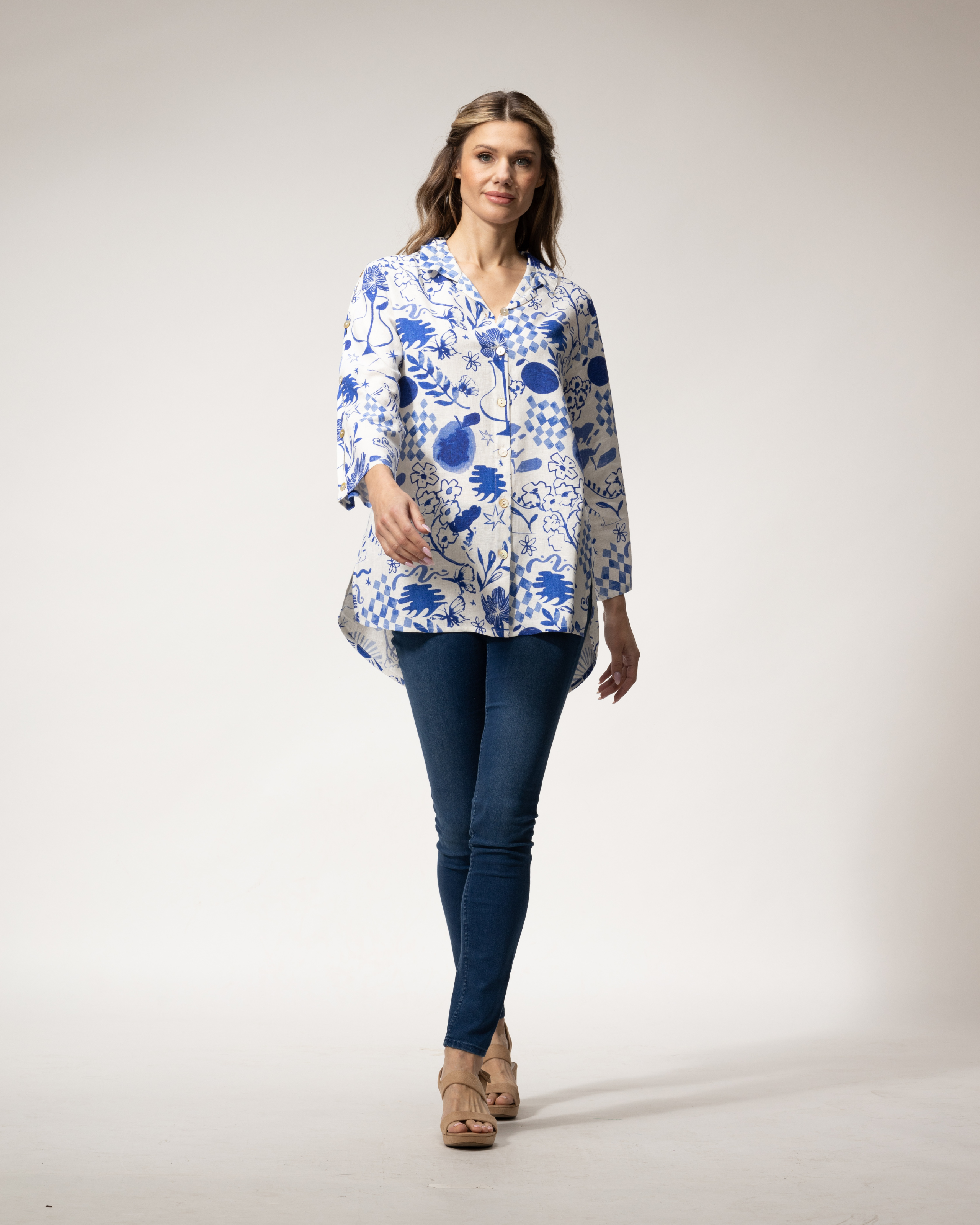 Toofan | Linen Top - Blue / White