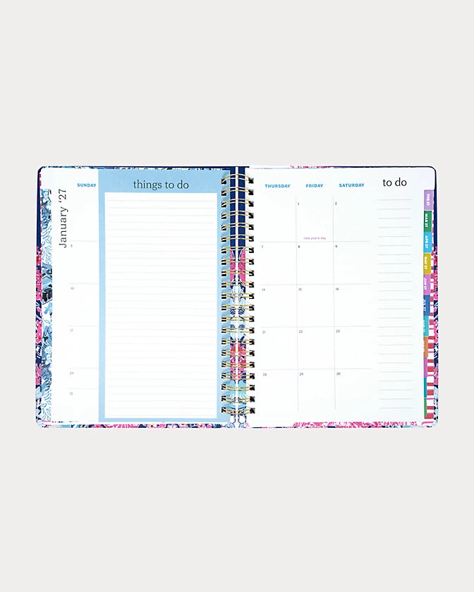 Lilly Pulitzer 2026-2027 17 Month Jumbo Agenda Floral color in Starlight Navy In All Her Glory