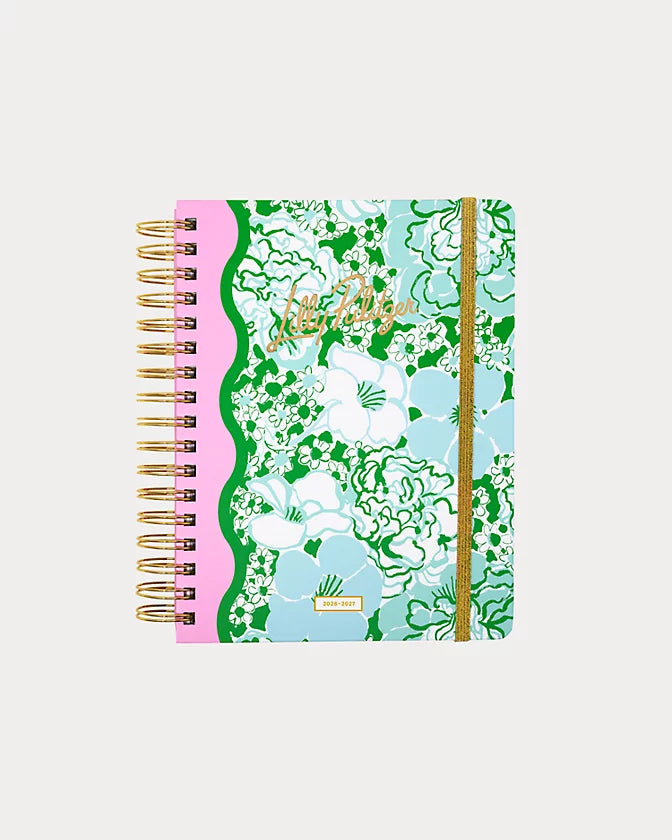 Lilly Pulitzer 2026-2027 17 Month Large Agenda Mint Condition Burst Of Joy color with floral design
