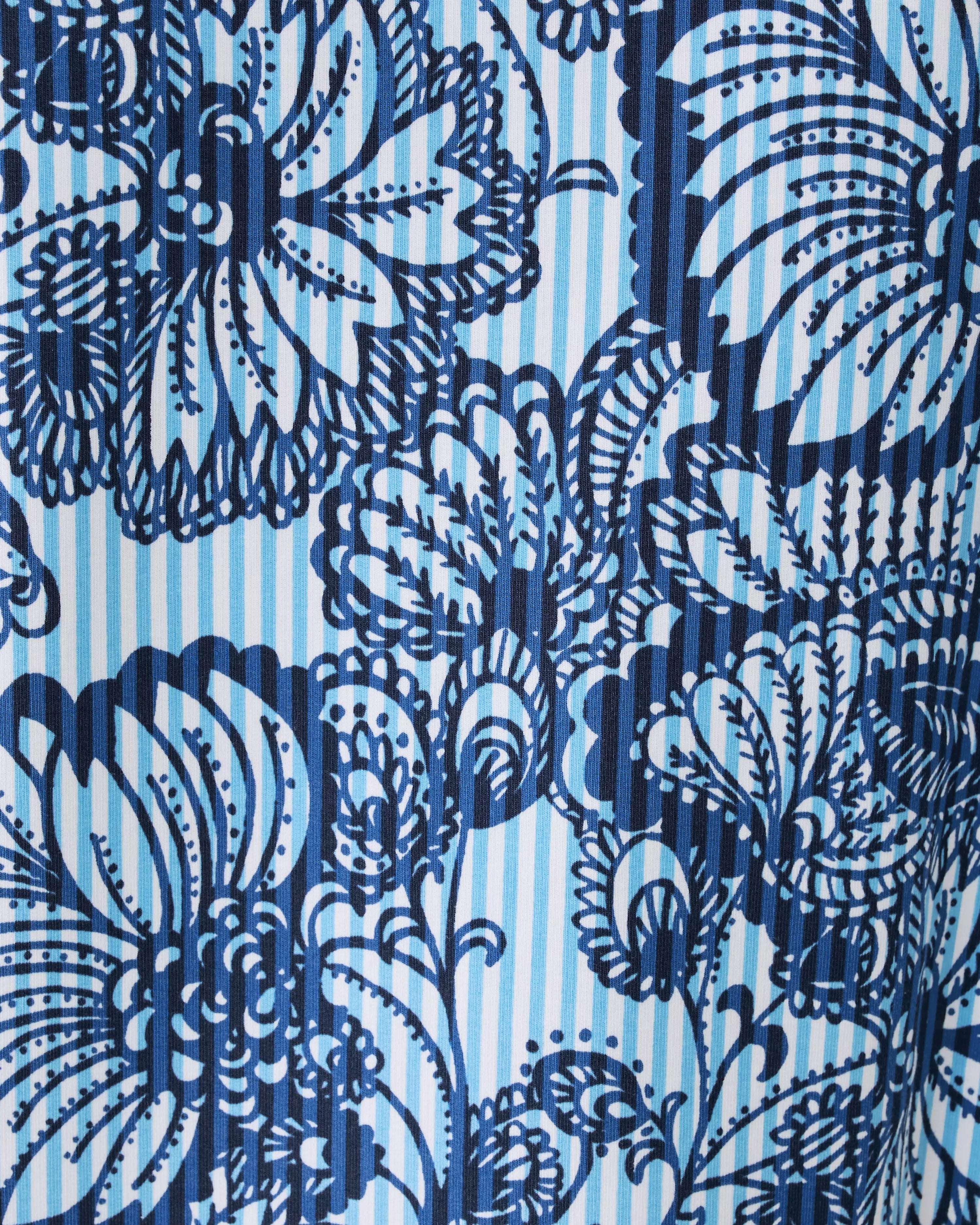 Blue floral pattern on a striped background