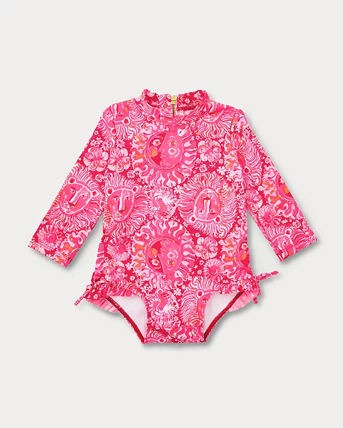 Lilly Pulitzer UPF 50+ Girls Idella Infant Rashguard Swimsuit in the color Paradise Punch Lil Jims Stuff