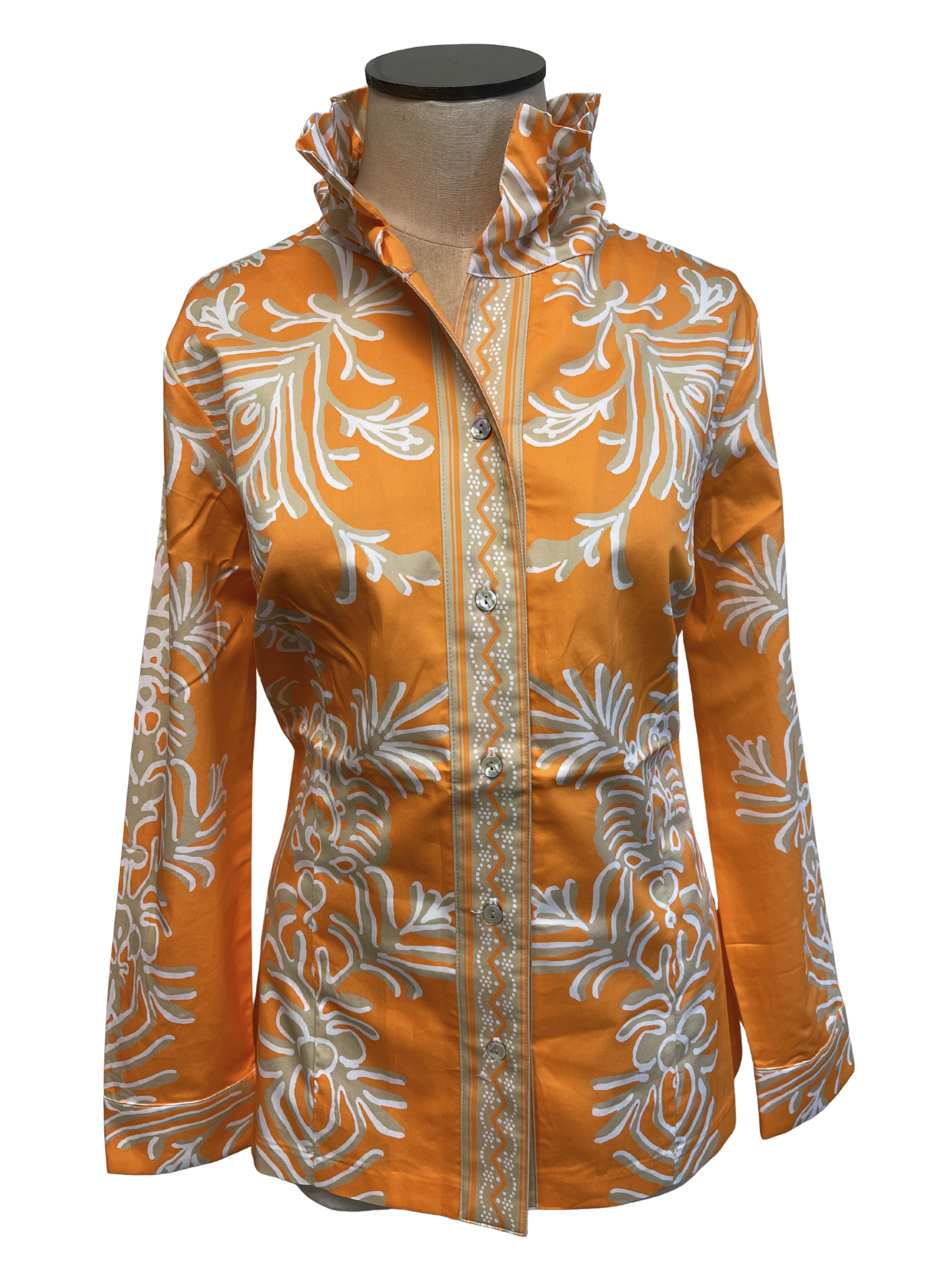 Patty Kim Elizabeth Blouse - Tangerine orange floral patterned shirt