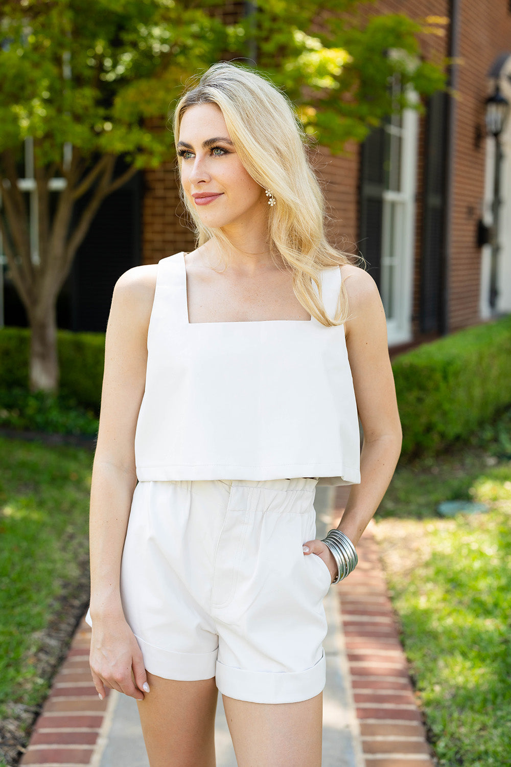 Buddy Love | Manning Vegan Leather Cropped Tank Top - Powder