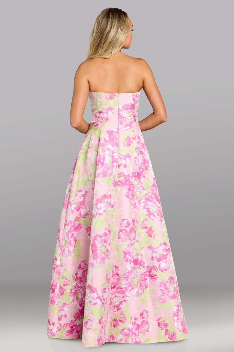Pink & Green Strapless Floral A-Line Gown Gia Franco Feriani Couture - 18644
