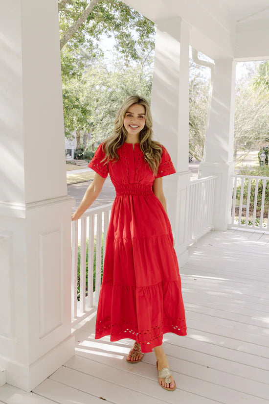 short sleeve cinched waist midi dress Short Sleeve Cinched Waist Maxi Dress with Ric-Rac Inlay – Cloister  Collection